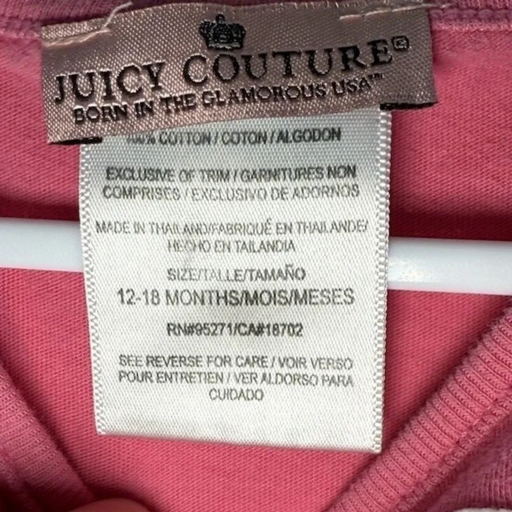 Juicy Couture Baby Girls Pink Rose‎ Ruffle Sleeve Tunic Top Shirt  12-18 Months - Picture 4 of 5